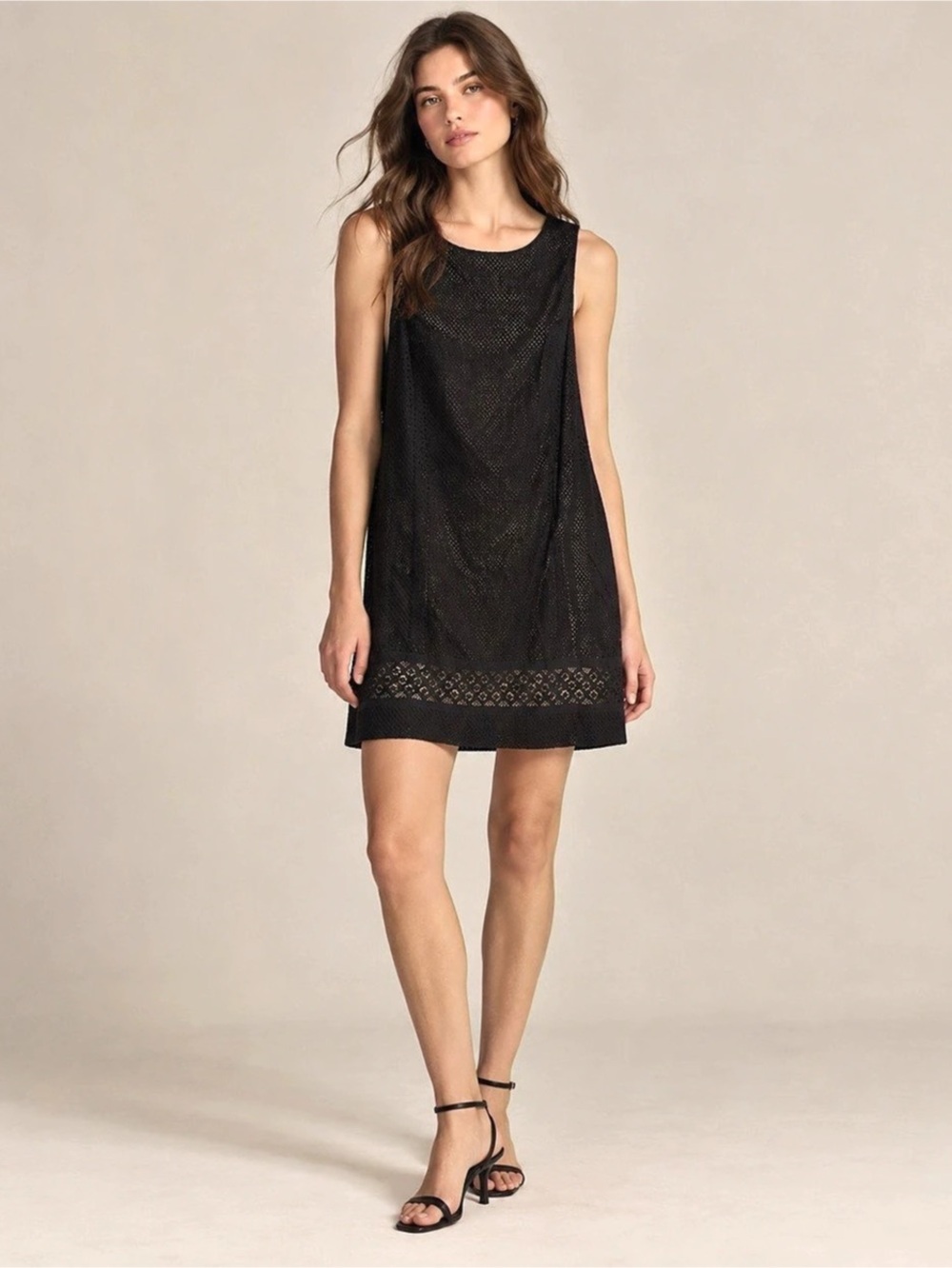 LOFT Black Laser Cut Eyelet Sleeveless Drop Waist Shift Dress Geometric Size 16